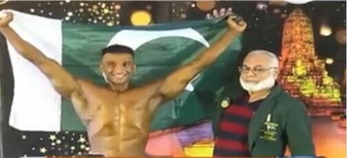 Moeez of Pakistan won silver medal in bodybuilding competition